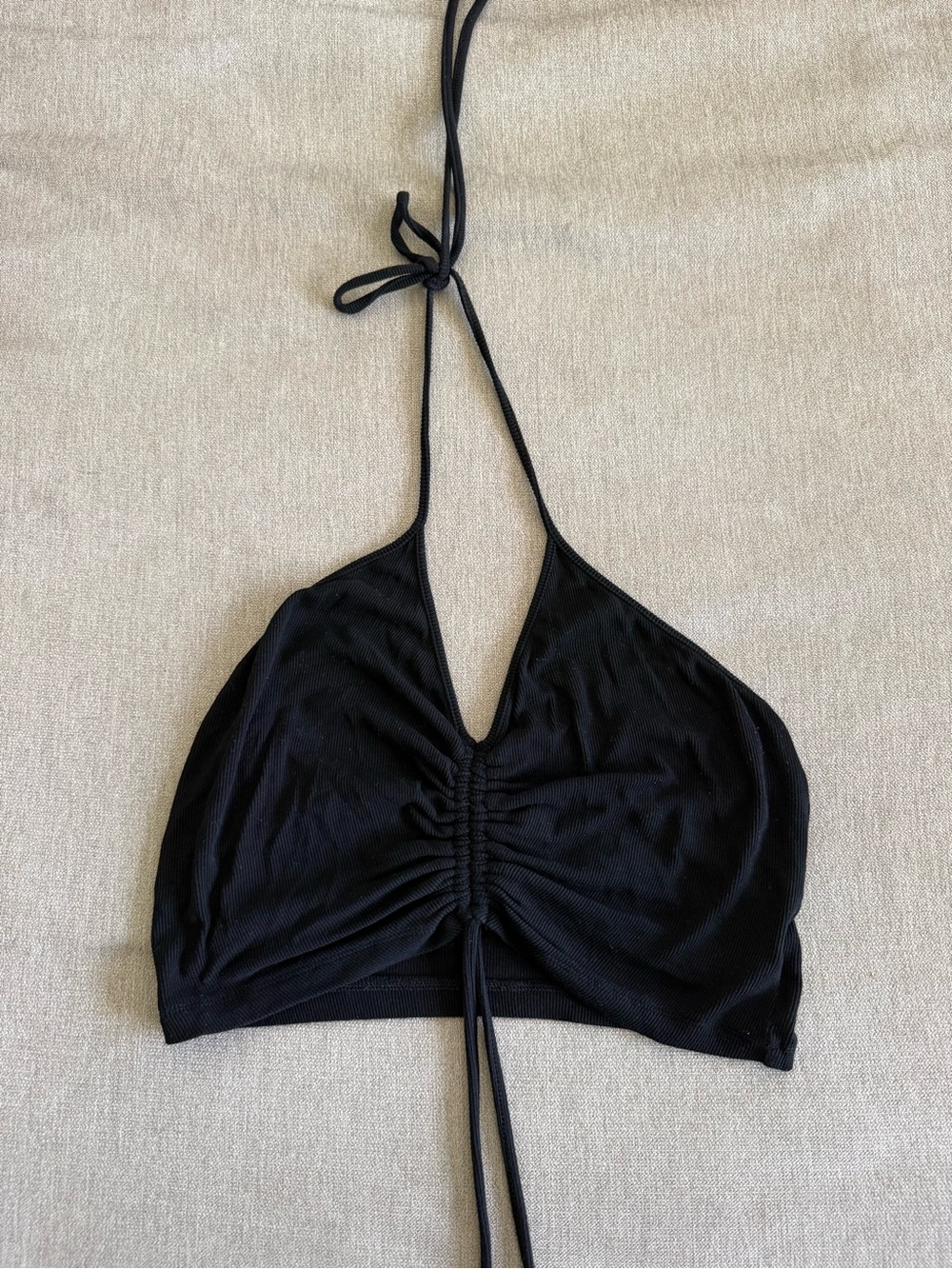 Ruched Black Halter Tie-Back Cami Top